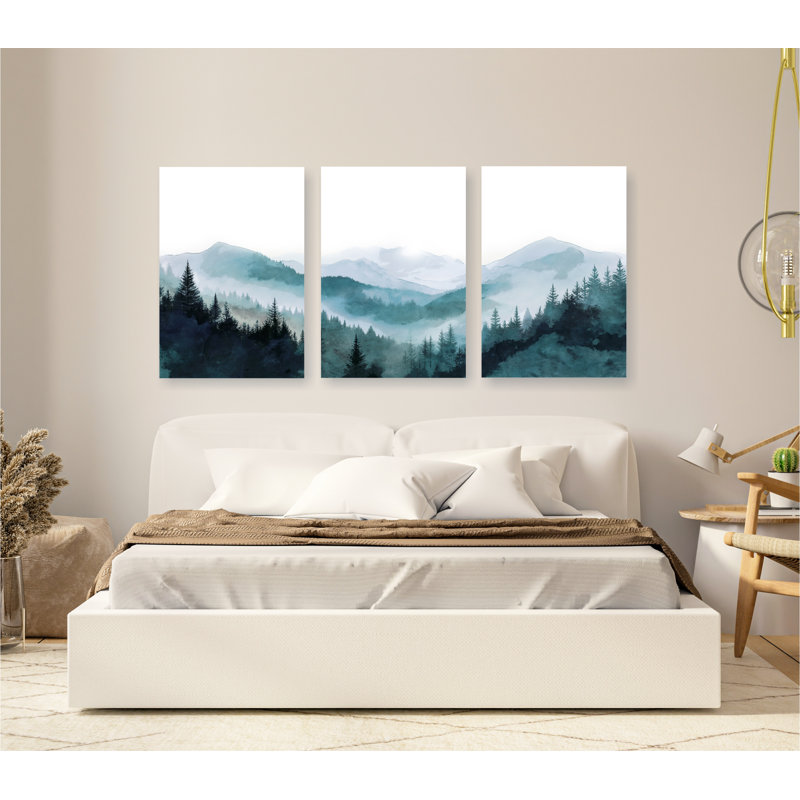 «Blue Heron», 3 pièces, H 20 po x l 48 po x P 0,75 po, Toile tendue
