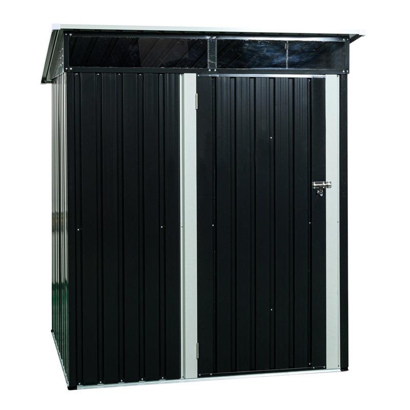 Black 5Ft X 3Ft Outdoor Metal Storage Shed With Transparent Panel - Galvanized Steel Frame, Hinged Door, Easy Assembly, Steel, Shed, Endurance Plate, Strong To Assemble, Insect And Rot Proof