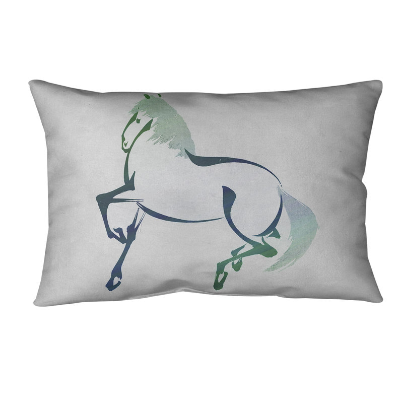 Coussin japonais, 14 po x 10 po, Bleu / vert, Duvet synthétique