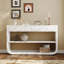 Console moderne incurvée avec 3 tiroirs à fermeture en douceur et 2 tablettes ouvertes, base en bois massif, table de vestibule pour vestibule, blanc