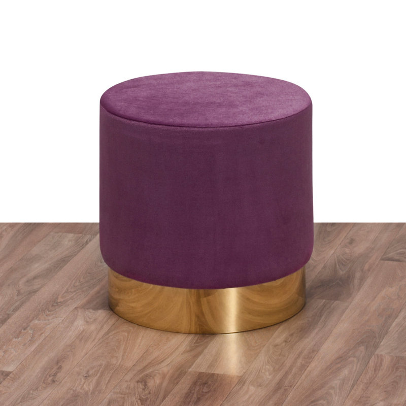 Frasure 15.7" Wide Round Footstool Ottoman, Purple 100% Polyester