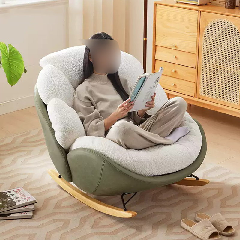 Chaise berçante en chenille avec structure en métal, Blanc
