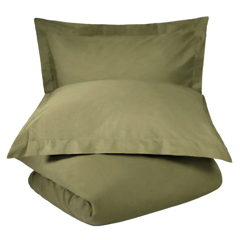 Sage Green Cotton Twin Duvet Cover Set with Sham
