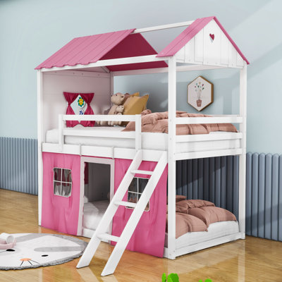 Sherick Wood Bunk Bed with Windows and Tent