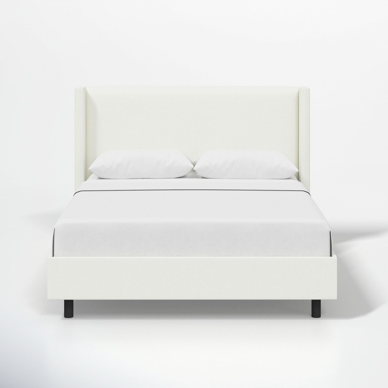 Hanson Upholstered Wingback Platform Bed, Full, Zuma White Textured Linen