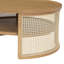 Table basse en bois naturel et rotin avec rangement et bord arrondi