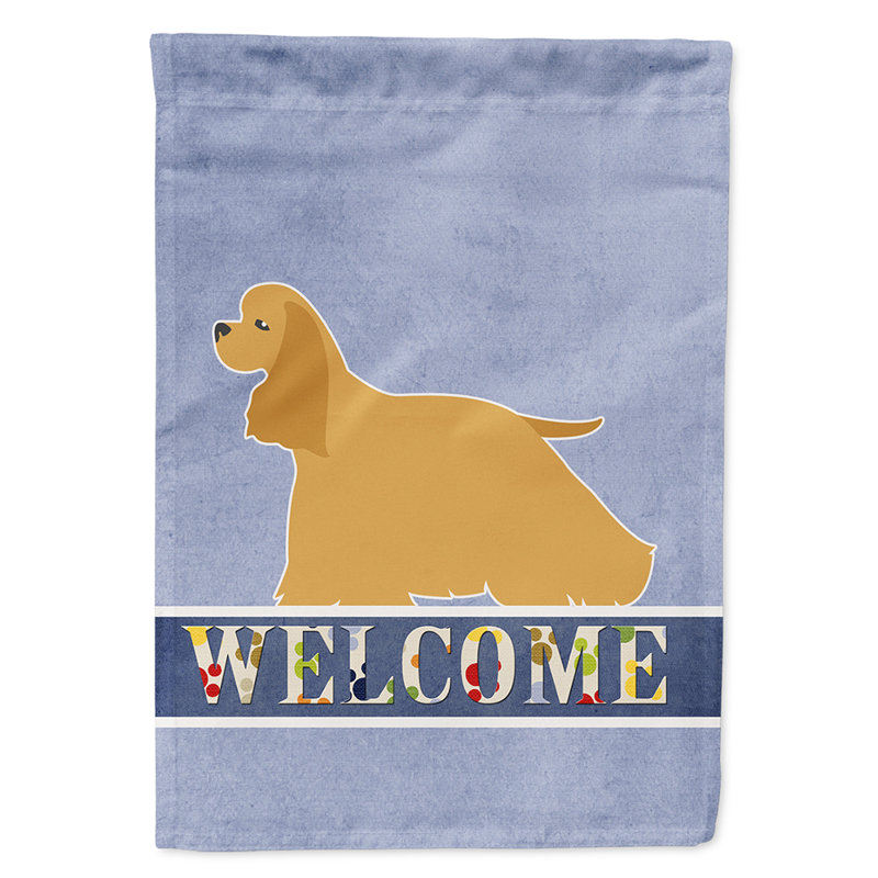 Polyester 2 côtés 40 x 28 po welcome drapeau maison, Épagneul Cocker blond debout