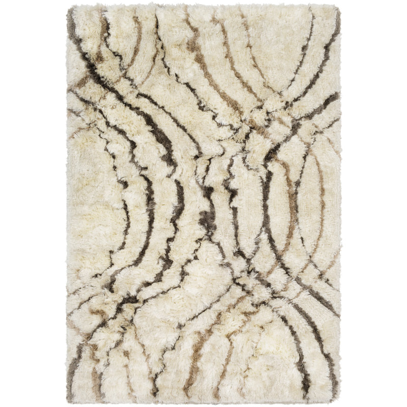 Witherell Abstract Hand-Tufted Cream/Charcoal Area Rug, Rectangle 5' x 7'6"