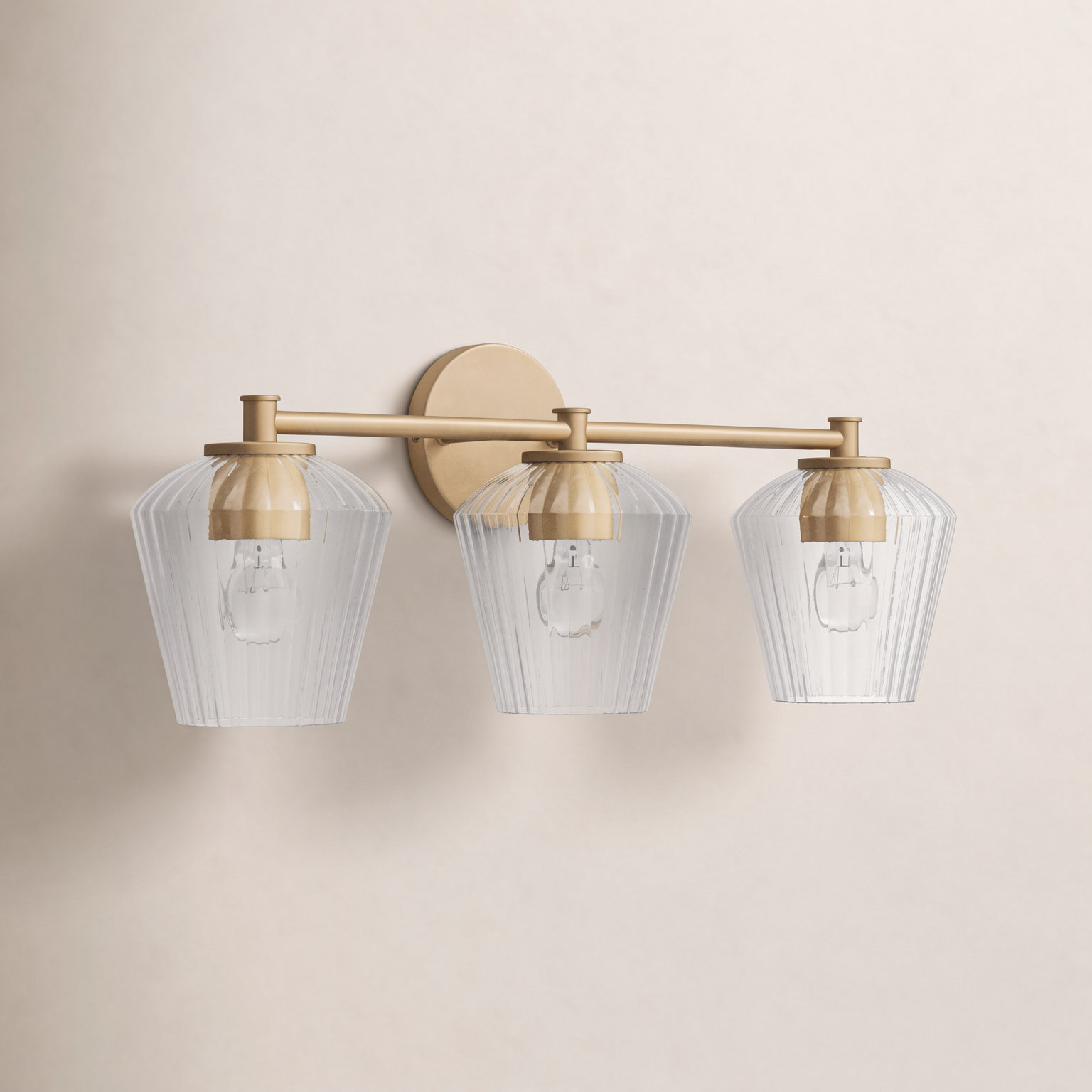 Depner 3 Light Ribbed Dimmable Vanity Light, Brass