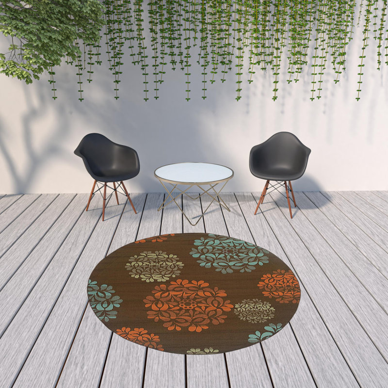 Ashmi Floral Indoor / Outdoor Rug, Rectangle 6'7" x 9'6"