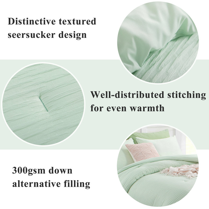 Twin Green Microfiber Seersucker Comforter Set