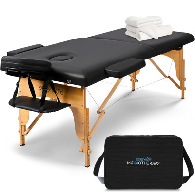 Table de massage portative Serenelife, lit de massage pliant réglable professionnel à 3 sections avec sac de transport, lit à cils idéal pour un salon de beauté, une thérapie physique, un salon de tonnage, un spa et un soin du visage