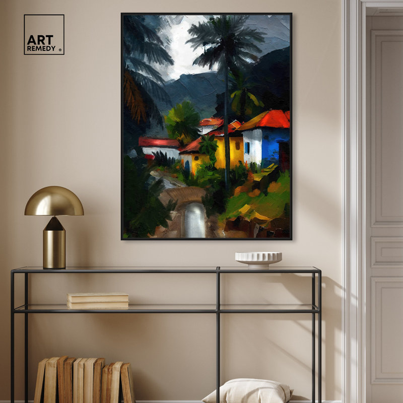 Pueblecito Magico, toile espagnole par Art Remedy, Cadre noir, H 21 po x l 17 po