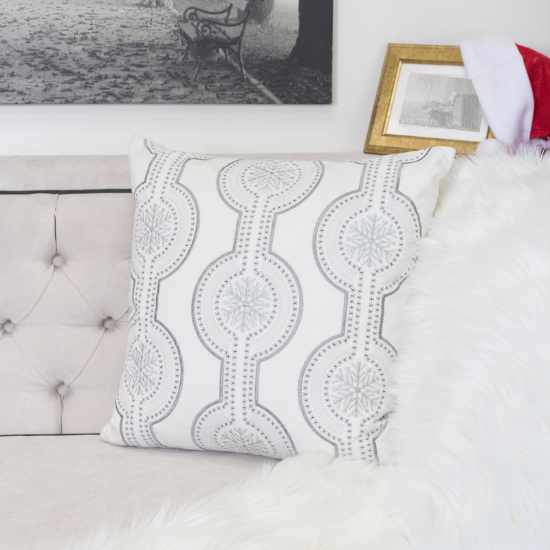  Embroidery Velvet Throw Pillow, White