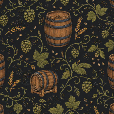 Peel and Stick Wallpaper Vintage Beer Barrel Hop Vine Dark Wall Mural 17.7"W x 118"H Self Adhesive Removable Wall Paper Renter Friendly Wallpaper for Nursery Bedroom Cabinets