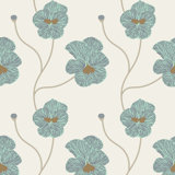 Flourish - Sunbleached Teal Floral Wallpaper by Natalie Papier