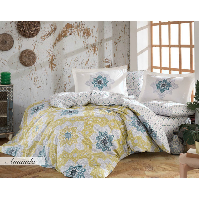 Ensemble de housse de couette 100% coton jaune / bleu / blanc Doylestown, Housse de couette 63 "x 87" + 2 pièces supplémen