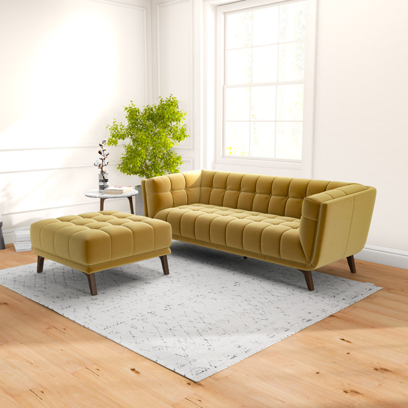 Ardrie Velvet Ottoman, Gold Velvet