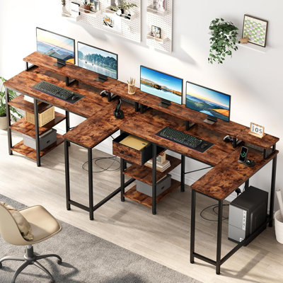 L-Shaped Metal Base Computer Desk