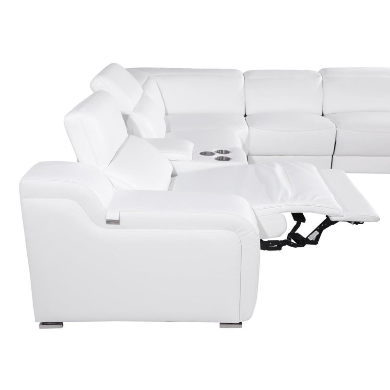 White Italian Leather Power Reclining U Shaped Seven Piece Corner Sectional With Console White Italian Leather Power Reclining U Shaped Seven Piece Corner Sectional With Console