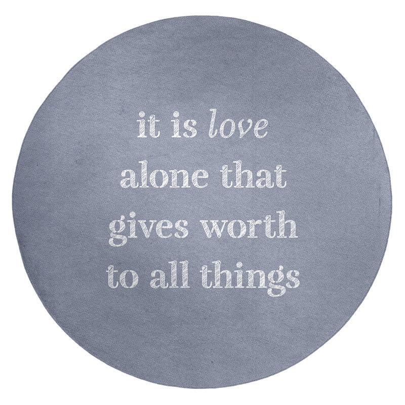 Tapis en poly-chenille à citation manuscrite love, Rond 5 pi