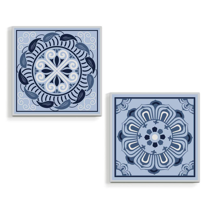 Mandala Variety " Set Light Blue Leaf Tile Duo " 2 - Pieces, 24" H x 48" W x 1.5" D