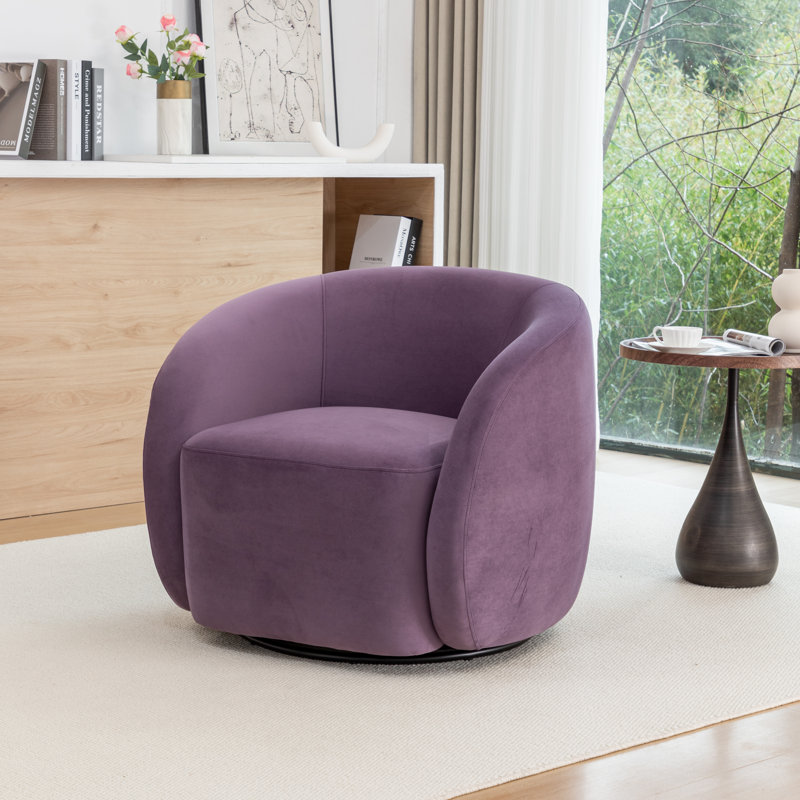 Fauteuil demi-tonneau pivotant en velours Arrun, Mauve
