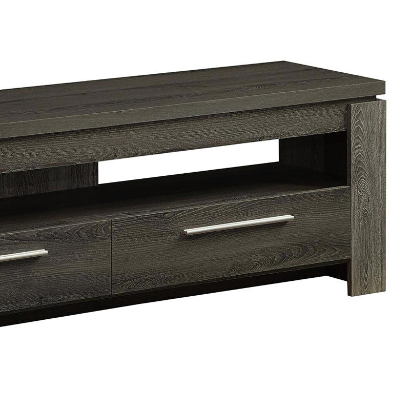 Meuble télé gris vieilli de 150 cm (59 pouces) avec design spacieux à 2 compartiments - Convient aux téléviseurs de 163 cm (64 pouces), meuble télé de style transitionnel de 150 cm (59 pouces) avec configuration pratique pouvant accueillir un téléviseur de 152 cm (60 pouces).