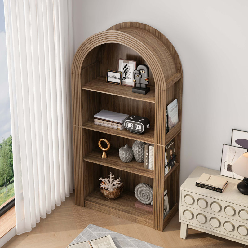 Bibliothèque arquée, bibliothèque de rangement à 4 niveaux avec tablette de rangement ouverte