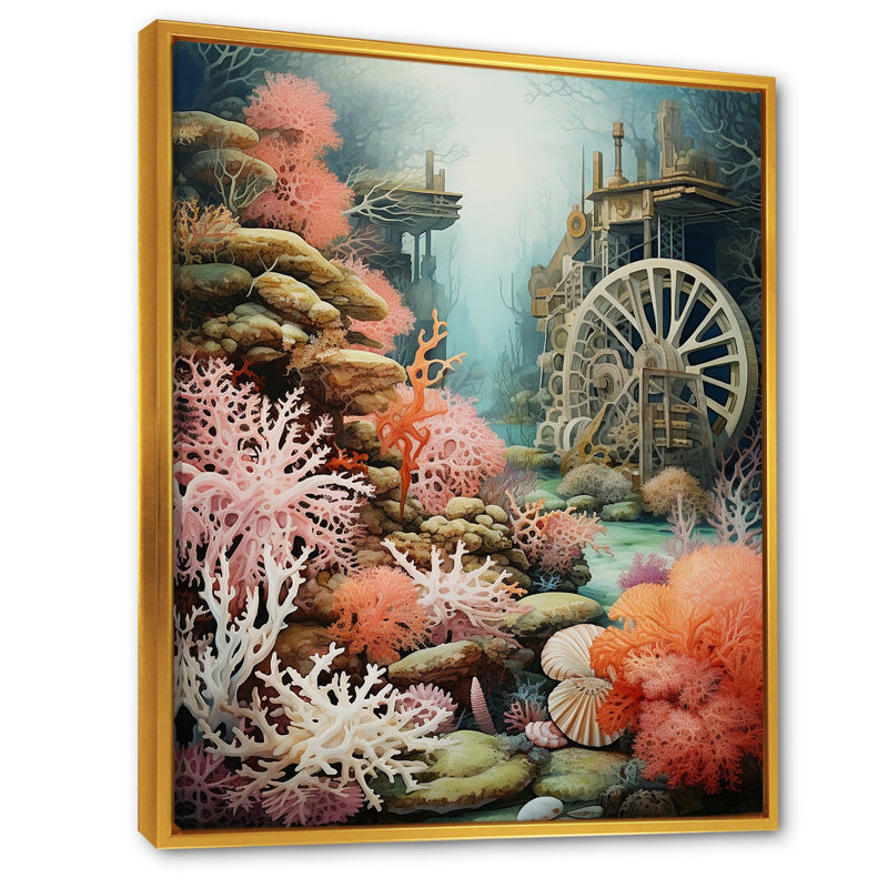 «Coral Pirate Wheel Memory II», reproduction sur toile, H 40 po x l 30 po x P 1,5 po, Cadre flottant doré