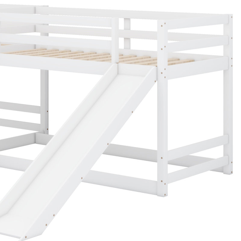 Lit superposé en L polyvalent avec glissade et échelle courte, White