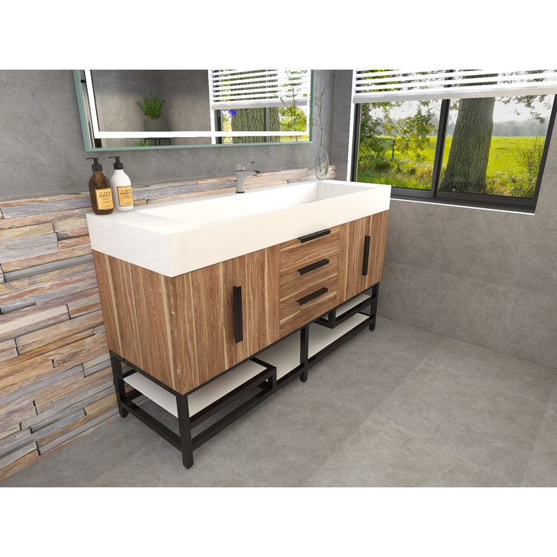 Jessica 60'' Free Standing Single Bathroom Vanity, Natural Oak