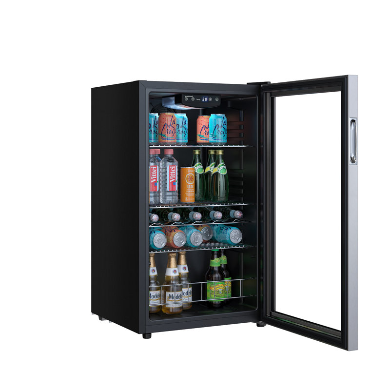 Stainless Steel 105-Can Beverage Cooler with Reversible Glass Door