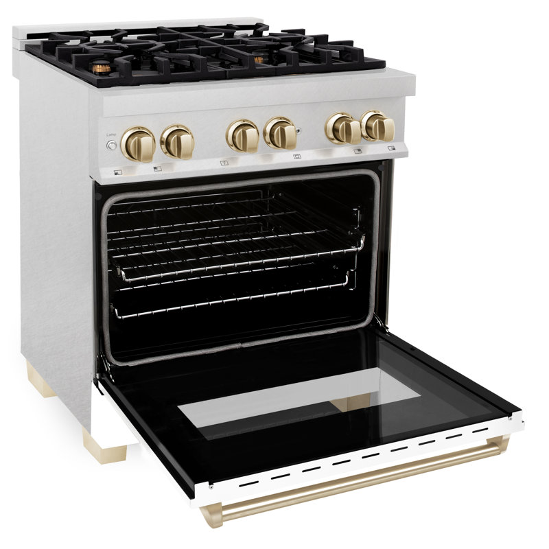 ZLINE Autograph 30" Legacy Dual Fuel Range in DuraSnow® w/ White, Gold/Stainless Steel