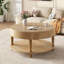 Table basse avec rangement double pour le salon, table basse ronde moderne de 31,5 po avec rangement et compartiment caché, pieds de nivellement réglables, assemblage facile (bois naturel)-2010192407