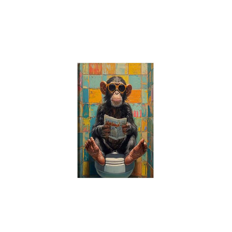 Funny Monkey Wall Art Bathroom Monkey Painting Wall Decor Chimpanzee Picture Prints Monkey On Toilet Canvas Wall Art Funny Bathroom Animals Prints Artwork For Bathroom Bedroom