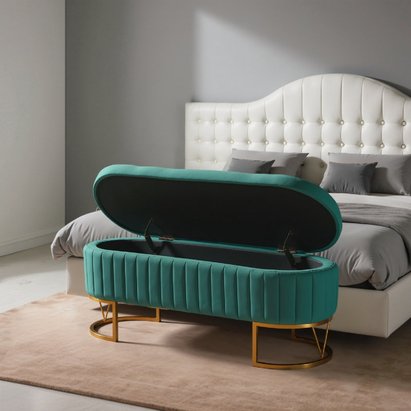 Banc de rangement rembourré Kathlin, Vert