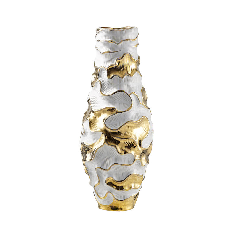 Adyson Handmade Ceramic Vase for Living Room, Textured Ripples Design Modern Home Decoration, 43cm H x 17cm W x 17cm D