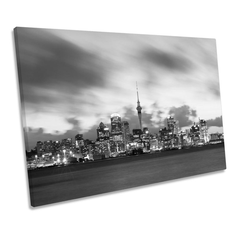 Auckland New Zealand Skyline B&W - Wrapped Canvas Print, 30.5cm H x 45.7cm W