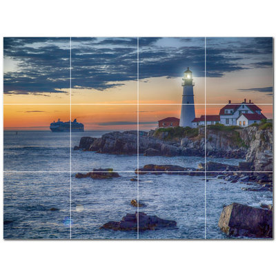 Lighthouse Photo 12'' x 12'' Satin Ceramic Decorative Mural
