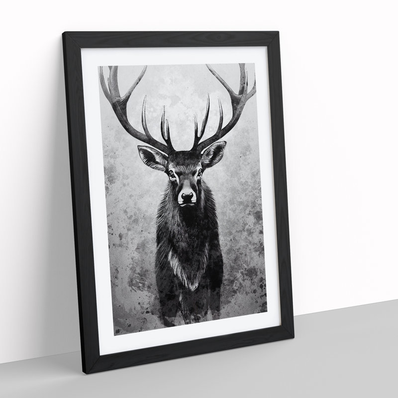 View Of The Stag No.2 - Single Picture Frame Print, Black, 64cm H x 46cm W