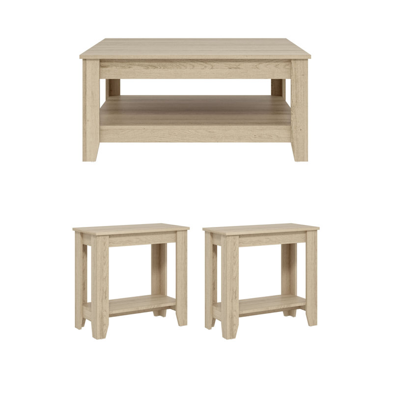 Weddel Basilico Transitional Coordinated 3 Piece Living Room Table Set, Oslo Oak, Oslo Oak