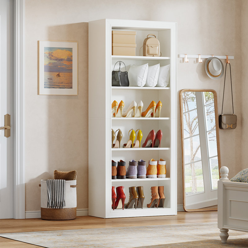 Armoire de rangement pour chaussures de 75 po de hauteur, range-chaussures à 6 niveaux pour vestibule, garde-robe