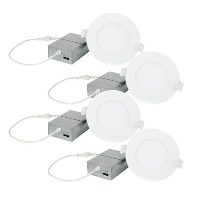 Luminaire encastré à DEL mince de 4 pouces avec boîte de jonction détachée Luminus Basix, homologué IC, 5 TCE, 600 lumens, 9 watts, à intensité variable, paquet de 4, 50000 heures