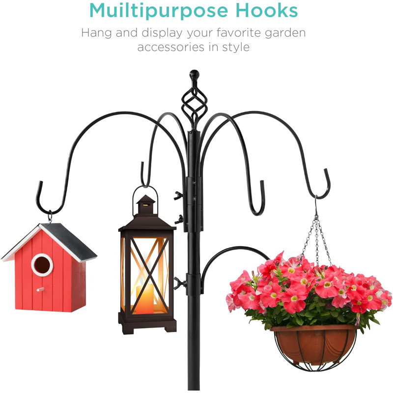 Black 6-Hook Metal and Plastic Bird Feeding Station with Suet Cage