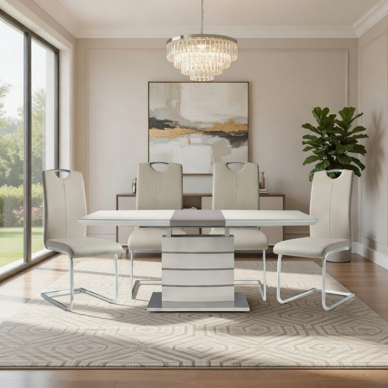 Odette 5-Piece Modern Dining Set with 55"–71" Extendable Table and 4 Chairs