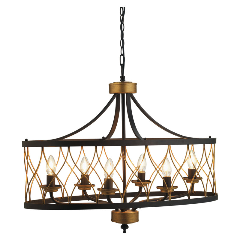 Nottingham 6 - Light Black With Antique Gold Drum Pendant
