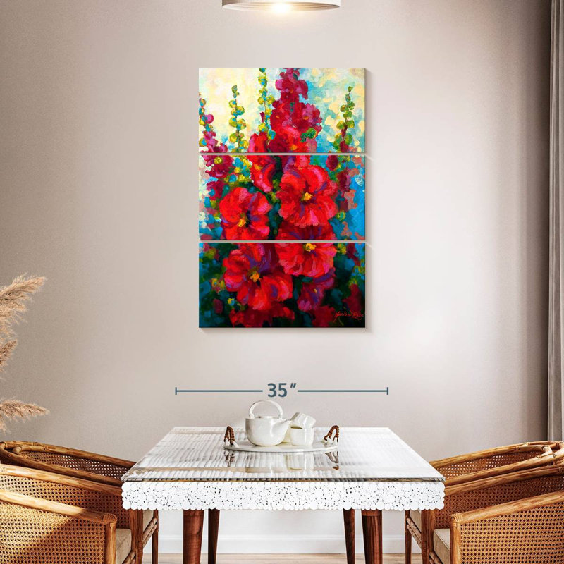 Harnek Red Hollyhocks, 32" H x 20" W