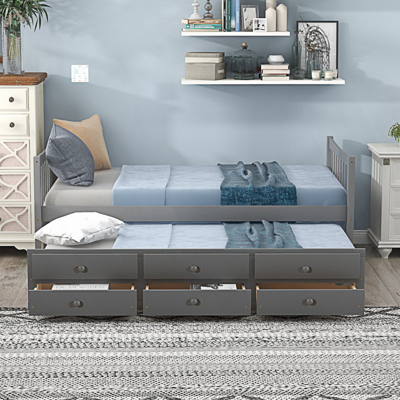 Modern Style Daybed With Trundle And Drawers, Grey