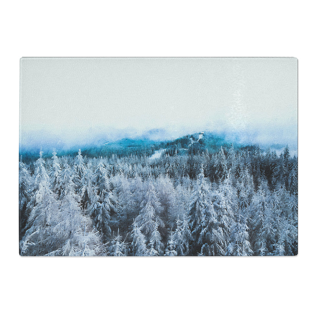 Tempered Glass Winter Forest in Romania Painting Chopping Board
